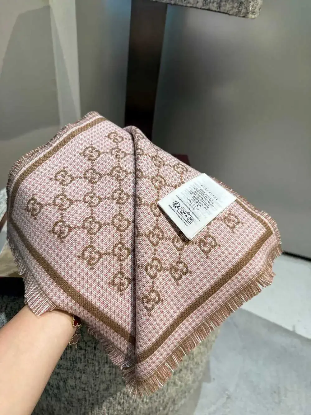 GUCCI Pink & Brown GG Monogram Scarf